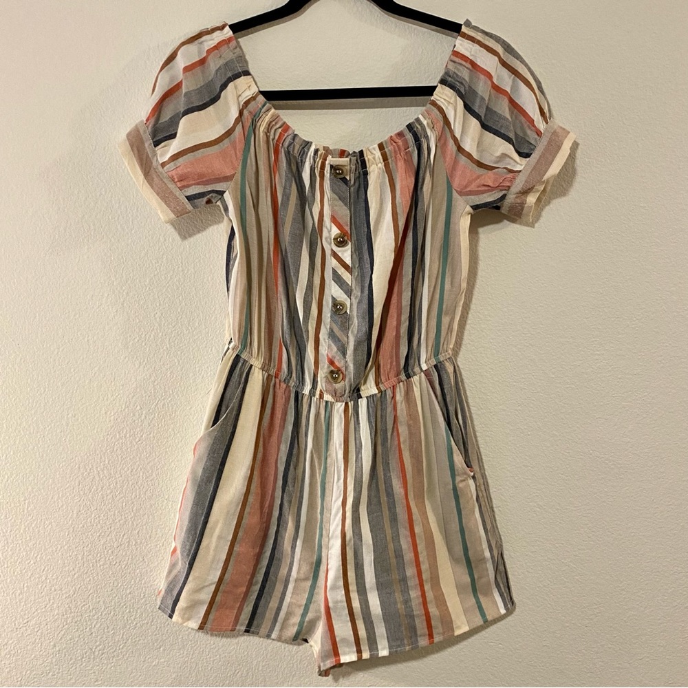 Hint of Blush Striped Cotton Blend Short-Sleeve Romper